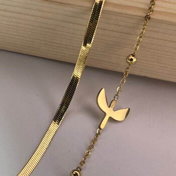 Golden Flight 2 Layered Necklace with Snake Chain - Image 2