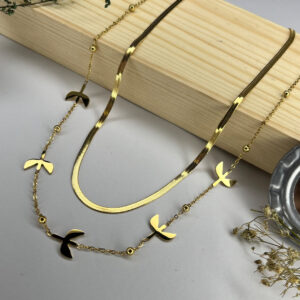 Golden Flight 2 Layered Necklace with Snake Chain