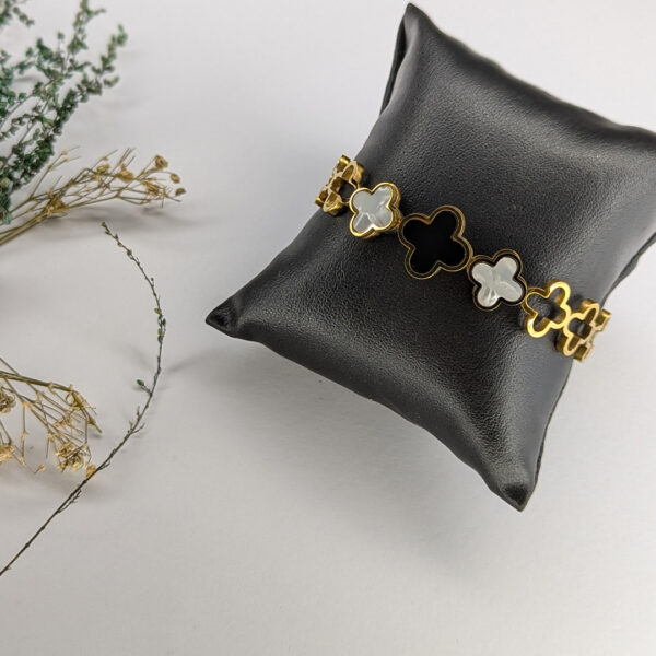 Golden White Black Clover Elegance Bracelet - Image 3