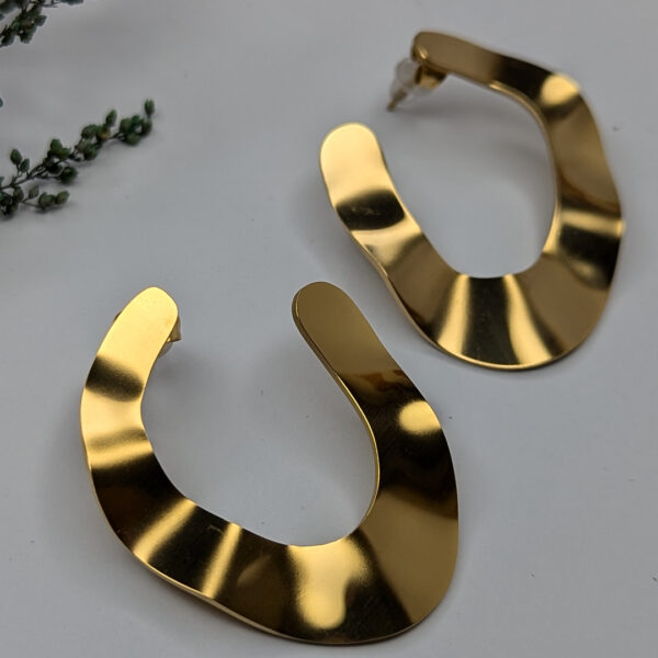 Golden Wave Hoops Earrings - Image 2