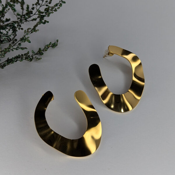 Golden Wave Hoops Earrings - Image 3