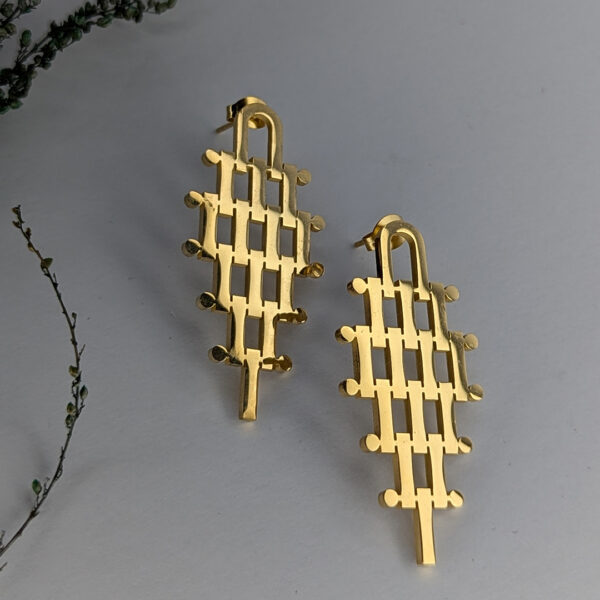 Golden Lattice Leaf  Earrings