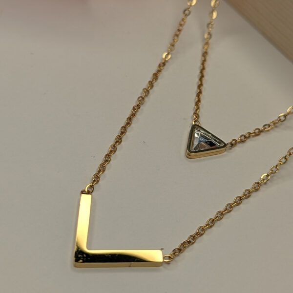 Golden Geometric Elegance 2 Layered Necklace - Image 4