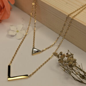 Golden Geometric Elegance 2 Layered Necklace