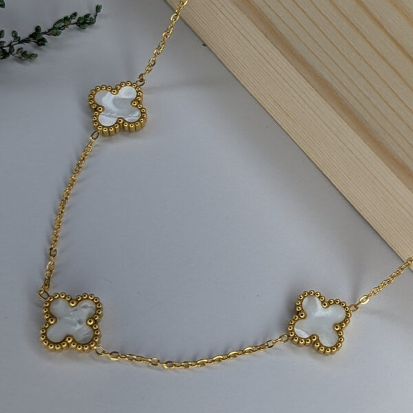 Golden Clover Elegance White Necklace - Image 2