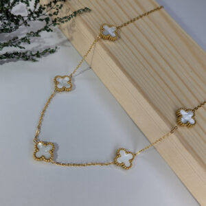 Golden Clover Elegance White Necklace