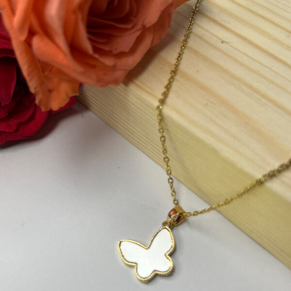 Golden Butterfly White Pendent - Image 3