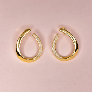 Gold Stone Curve Earring elegant curved gold stone earrings