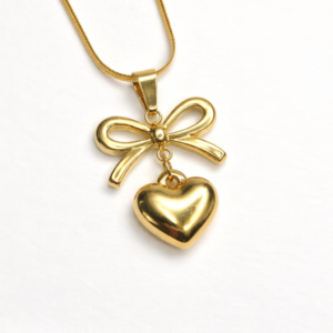 Golden Bow Heart Pendant with elegant bow and heart design polished anti-tarnish jewelry