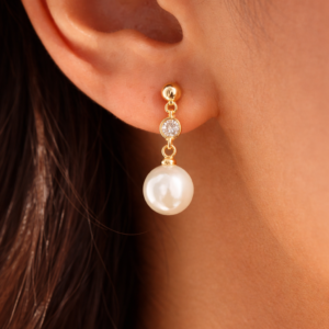 Pearl Glow Drops gold pearl drop earrings with crystal detail elegant minimal jewelry for women