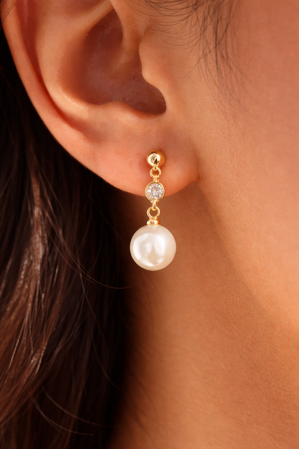 Pearl Glow Drops gold pearl drop earrings with crystal detail elegant minimal jewelry for women